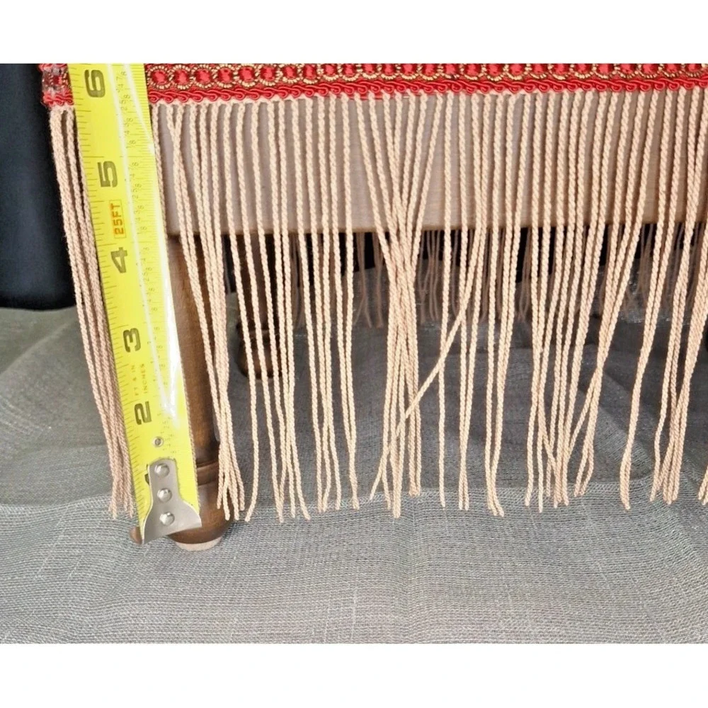 VTG Japanese Baroque‎ Red Long Fringe Upholstered Wood Footstool 14.5x10.5x8.5
